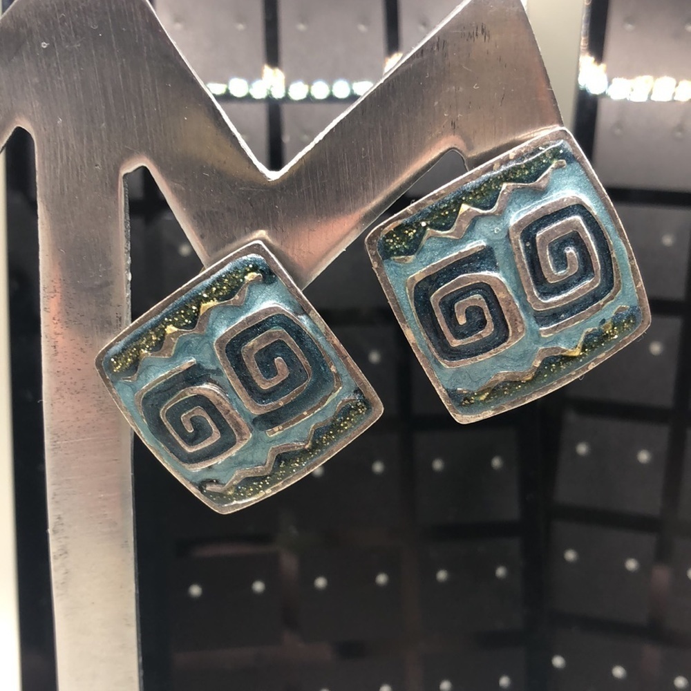 Vintage Newpro enamel abstract earrings artsy dressy statement style geometric.
